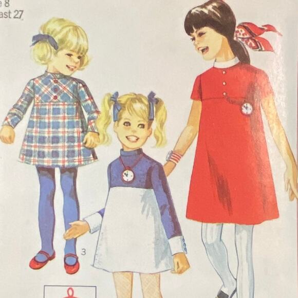 Vtg Simplicity 7924 Dress Pattern 8 Girl 1968 Variation Back Zip Collar Button - Picture 1 of 6